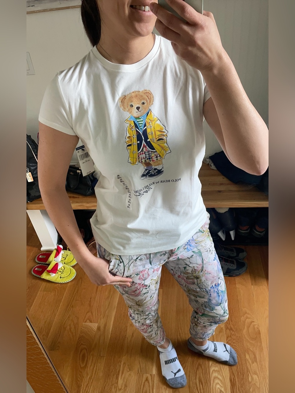 Ralph Lauren girl White Teddy Graphic Tee with Yellow Jacket